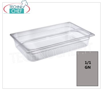 Bacs gastronormes GN 1/1 en polycarbonate Plateau gastro-norme 1/1 en polycarbonate, capacité 9,2 litres, dimensions mm.530 x 325 x 65 h