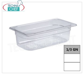 Bacs gastronormes GN 1/3 en polycarbonate Bac gastro-norme 1/3 en polycarbonate, capacité 2,5 litres, dim.mm.325 x 175 x 65 h