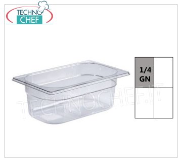 Bacs gastronormes GN 1/4 en polycarbonate Plateau gastro-norme 1/4 en polycarbonate, capacité 1,8 litres, dim.mm.265 x 162 x 65 h
