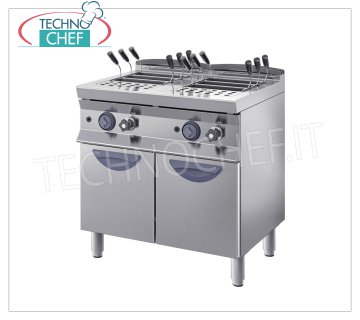 TECHNOCHEF - CUISEUR À PÂTES À GAZ sur MOBILE, ligne 900, 2 RÉSERVOIRS INDÉPENDANTS à partir de 40 + 40 Cuiseur de pâtes à GAZ, INOX BIM, ligne 900, 2 réservoirs indépendants de 40 + 40 litres, puissance thermique de 24,4 Kw, poids Kg.90, dim.mm.800x900x900h