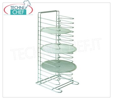 Grille à pizza/pâtisserie de table avec 15 supports grillagés Grille de table verticale-filets à pizza avec 15 SUPPORTS pas 35 mm, pour 15 filets jusqu'à un diamètre de 36 cm, dim.mm.300x300x650h, prix unitaire -- Disponible en pack de 4