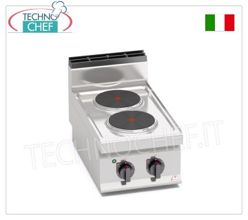 TECHNOCHEF - CUISINIÈRE ÉLECTRIQUE 2 PLAQUES SUPÉRIEURES, Kw.5,2, Mod.E7P2B CUISINIÈRE ÉLECTRIQUE À 2 PLAQUES SUPÉRIEURES, BERTOS, ligne MACROS 700, série HIGH POWER, avec 2 plaques RONDES Ø 220 mm, COMMANDES INDÉPENDANTES, 6 niveaux de puissance, V.400/3+N, Kw.5.2, Poids 24 Kg, dim. mm.400x700x290h