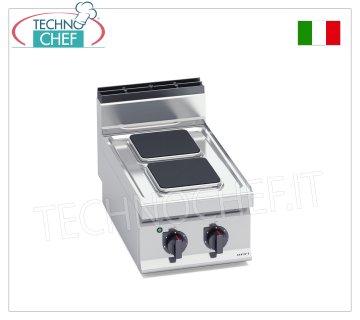 TECHNOCHEF - CUISINIÈRE ÉLECTRIQUE 2 PLAQUES SUPÉRIEURES, Kw.5,2, Mod.E7PQ2B CUISINIÈRE ÉLECTRIQUE À 2 PLAQUES SUPÉRIEURES, BERTOS, ligne MACROS 700, série HIGH POWER, avec 2 plaques CARRÉES de 220x220 mm, COMMANDES INDÉPENDANTES, 6 niveaux de puissance, V.400/3+N, Kw.5.2, Poids 28 Kg, dim. mm.400x700x290h