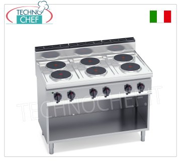 TECHNOCHEF - CUISINIÈRE ÉLECTRIQUE 6 PLAQUES sur ARMOIRE OUVERTe, 15,6 Kw, Mod.