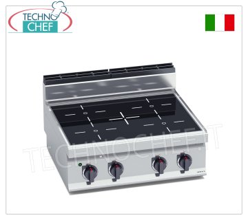 TECHNOCHEF - CUISINIÈRE ÉLECTRIQUE 4 ZONES INFRAROUGES TOP, Kw.12,8, Mod.E7P4B/VTR CUISINIÈRE ÉLECTRIQUE 4 ZONES INFRAROUGES TOP, BERTOS, Ligne MACROS 700, Série INFRAROUGE, avec 4 zones CARRÉES de 230x230 mm, COMMANDES INDÉPENDANTES, V.400/3+N, Kw.12.8, Poids 42 Kg, dim.mm.