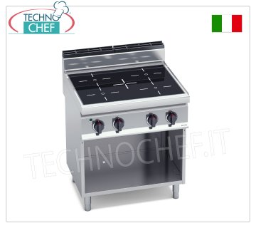 TECHNOCHEF - CUISINIÈRE ÉLECTRIQUE 4 ZONES INFRAROUGES sur ARMOIRE OUVERTE, 12,8 Kw, Mod.E7P4M/VTR CUISINIÈRE ÉLECTRIQUE 4 ZONES INFRAROUGES sur ARMOIRE OUVERTE, BERTOS, Ligne MACROS 700, Série INFRAROUGE, avec 4 zones CARRÉES de 230x230 mm, COMMANDES INDÉPENDANTES, V.400/3+N, Kw.12.8, Poids 65 Kg, dim.800x700x900h