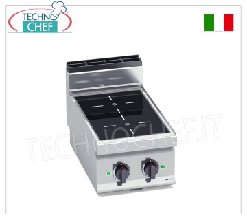 TECHNOCHEF - CUISINIÈRE ÉLECTRIQUE 2 ZONES avec PLAQUE À INDUCTION, Kw.7, Mod.E7P2B/IND CUISINIÈRE ÉLECTRIQUE 2 ZONES À INDUCTION, BERTOS, ligne MACROS 700, Série POWER INDUCTION, avec 2 zones CARRÉES de 230x230 mm, COMMANDES INDÉPENDANTES, V.400/3+N, Kw.7.00, Poids 30 Kg, dim.mm .400x700x290h