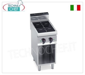 TECHNOCHEF - CUISINIÈRE ÉLECTRIQUE À INDUCTION 2 ZONES sur ARMOIRE OUVERTe, Kw.7, Mod.E7P2M/IND CUISINIÈRE ÉLECTRIQUE À 2 ZONES À INDUCTION sur ARMOIRE OUVERTE, BERTOS, ligne MACROS 700, Série POWER INDUCTION, avec 2 zones CARRÉES de 230x230 mm, COMMANDES INDÉPENDANTES, V.400/3+N, Kw.7,00, Poids 45 Kg, dim.mm .400x700x900h