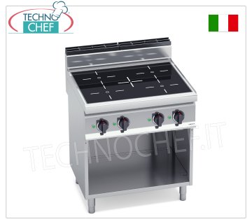 TECHNOCHEF - CUISINIÈRE ÉLECTRIQUE À INDUCTION 4 ZONES sur ARMOIRE OUVERTe, Kw.14,00, Mod.E7P4M/IND CUISINIÈRE ÉLECTRIQUE À INDUCTION 4 ZONES sur ARMOIRE OUVERTE, BERTOS, ligne MACROS 700, Série POWER INDUCTION, avec 4 zones CARRÉES de 230x230 mm, COMMANDES INDÉPENDANTES, V.400/3+N, Kw.14,00, Poids 70 Kg, dim.mm .800x700x900h