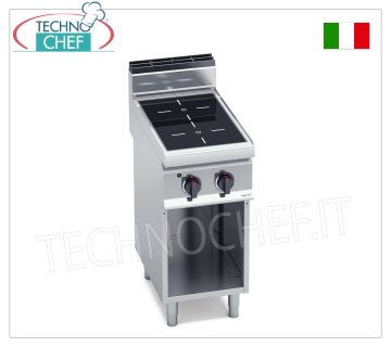 TECHNOCHEF - CUISINIÈRE ÉLECTRIQUE 2 ZONES INFRAROUGES sur ARMOIRE OUVERTE, Kw.6,4, Mod.E7P2M/VTR CUISINIÈRE ÉLECTRIQUE 2 ZONES INFRAROUGES sur ARMOIRE OUVERTE, BERTOS, Ligne MACROS 700, Série INFRAROUGE, avec 2 zones CARRÉES de 230x230 mm, COMMANDES INDÉPENDANTES, V.400/3+N, Kw.6.4, Poids 42 Kg, dim .mm.400x700x900h