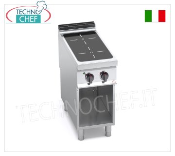 TECHNOCHEF - CUISINIÈRE ÉLECTRIQUE À 2 ZONES INFRAROUGES sur ARMOIRE OUVERTE, mod. E9P2MP/VTR CUISINIÈRE ÉLECTRIQUE AVEC 2 ZONES INFRAROUGES sur ARMOIRE OUVERTE, Ligne BERTOS MAXIMA 900, Série INFRAROUGE, avec 2 ZONES CARRÉES de 270x270 mm, COMMANDES INDÉPENDANTES, V.400/3+N, Kw. 8,00, poids 40 kg, dim.mm.400x900x900h