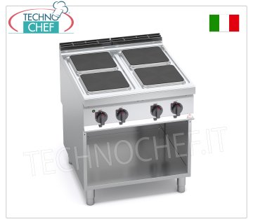 TECHNOCHEF - CUISINIÈRE ÉLECTRIQUE 4 PLAQUES sur ARMOIRE OUVERTe, mod. E9PQ4M
