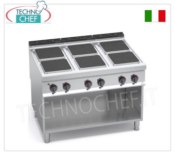 TECHNOCHEF - CUISINIÈRE ÉLECTRIQUE 6 PLAQUES sur ARMOIRE OUVERTe, mod. E9PQ6M