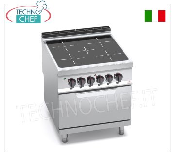 TECHNOCHEF - CUISINIÈRE ÉLECTRIQUE INFRAROUGE 4 ZONES sur FOUR GN 2/1, mod. E9P4P/VTR+FE CUISINIÈRE ÉLECTRIQUE 4 ZONES INFRAROUGES sur FOUR ÉLECTRIQUE GN 2/1, ligne BERTOS MAXIMA 900, Série INFRAROUGE, avec 4 ZONES CARRÉES de 270x270 mm, COMMANDES INDÉPENDANTES, V.400/3+N, Kw.23,5, Poids 118 Kg, dim.mm.800x900x900h