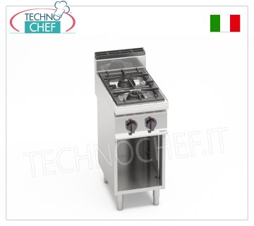 TECHNOCHEF - CUISINIÈRE À GAZ 2 FEUX sur ARMOIRE OUVERTe, Kw.10,5, Mod.G7F2M CUISINIÈRE À GAZ 2 FEUX sur ARMOIRE OUVERTE, BERTO'S, Ligne MACROS 700, Série HIGH POWER, puissance thermique Kw.10,5, Poids 38 Kg, dim.mm.400x700x900h