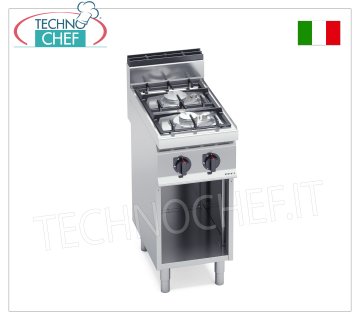 TECHNOCHEF - CUISINIÈRE À GAZ 2 FEUX sur ARMOIRE OUVERTe, Kw.9.5, Mod.G7F2MPW CUISINIÈRE À GAZ 2 FEUX sur ARMOIRE OUVERTE, BERTO'S, Ligne MACROS 700, Série ECO POWER, puissance thermique Kw.9,5, Poids 30 Kg, dim.mm.400x700x900h