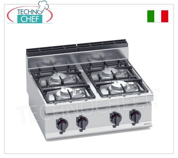 TECHNOCHEF - CUISINIÈRE À GAZ 4 FEUX TOP, Kw.21,5, Mod.G7F4BPW CUISINIÈRE À GAZ 4 FEUX TOP, BERTO'S, ligne MACROS 700, série ECO POWER, puissance thermique Kw.21,5, Poids 35 Kg, dim.mm.800x700x290h