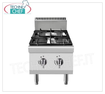 Technochef - CUISINIÈRE À GAZ 2 FEUX, 10,5 Kw CUISINIÈRE À GAZ AVEC 2 BRÛLEURS DE TABLE, Ligne 700, puissance thermique 3,5+7 Kw, dim.mm.400x700x547h