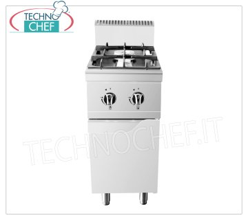 Technochef - CUISINIÈRE À GAZ 2 FEUX sur MOBILE, 10,5 Kw CUISINIÈRE À GAZ 2 FEUX sur MOBILE, Ligne 700, puissance thermique 3,5+7 Kw, dim.mm.400x700x1085h