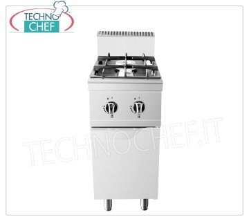 Technochef - CUISINIÈRE À GAZ 2 FEUX sur MOBILE, Kw.14,00 CUISINIÈRE À GAZ 2 FEUX sur MOBILE, Ligne 700, puissance thermique 7+7 Kw, dim.mm.400x700x1085h