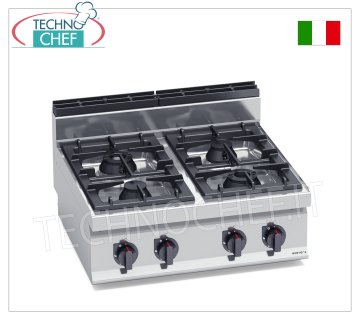 TECHNOCHEF - CUISINIÈRE À GAZ 4 FEUX TOP, Kw.21, Mod.G7F4B CUISINIÈRE À GAZ 4 FEUX TOP, BERTO'S, ligne MACROS 700, série HIGH POWER, puissance thermique Kw.21,00, Poids 51 Kg, dim.mm.400x700x290h