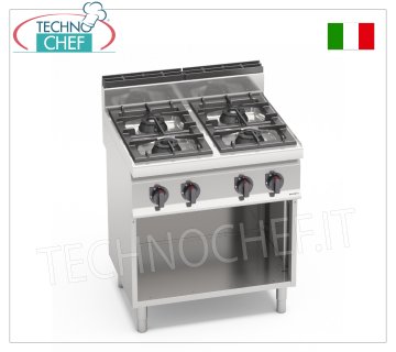 TECHNOCHEF - CUISINIÈRE À GAZ 4 FEUX sur ARMOIRE OUVERTe, Kw.28,00, Mod.G7F4MP