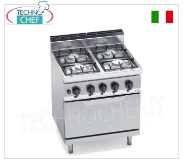TECHNOCHEF - CUISINIÈRE À GAZ 4 FEUX sur FOUR À GAZ GN 2/1, Kw.29,3, Mod.G7F4PW+FG