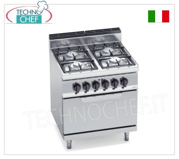 TECHNOCHEF - CUISINIÈRE À GAZ 4 FEUX sur FOUR ÉLECTRIQUE GN 2/1, Kw.21,5+7,5, Mod.G7F4PW+FE