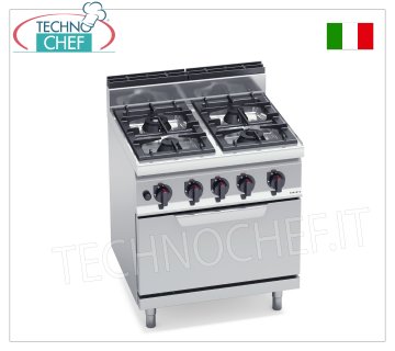 TECHNOCHEF - CUISINIÈRE À GAZ 4 FEUX sur FOUR À GAZ GN 2/1, Kw.28,8, Mod.G7F4+FG CUISINIÈRE À GAZ 4 FEUX sur FOUR À GAZ GN 2/1, ligne BERTOS, MACROS 700, série HIGH POWER, puissance thermique totale Kw.28,8, Poids 102 Kg, dim.mm.800x700x900h