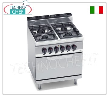 TECHNOCHEF - CUISINIÈRE À GAZ 4 FEUX sur FOUR ÉLECTRIQUE GN 2/1, Kw.21+7,5, Mod.G7F4+FE CUISINIÈRE À GAZ 4 FEUX sur FOUR ÉLECTRIQUE GN 2/1, ligne BERTOS, MACROS 700, série HIGH POWER, puissance thermique 21,00 kW + puissance électrique 7,5 kW, poids 102 kg, dim.mm.800x700x900h