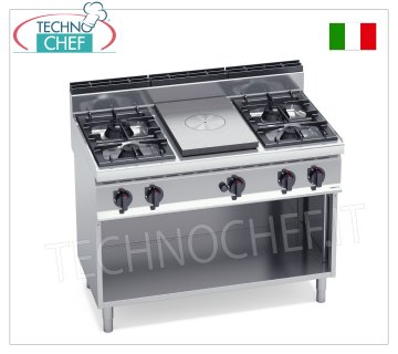 TECHNOCHEF - CUISINE COMBINÉE avec TABLE DE CUISSON et 4 FEUX sur ARMOIRE OUVERTe, Kw.28,00, Mod.G7T4P4FM