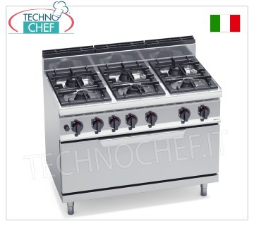 TECHNOCHEF - CUISINIÈRE À GAZ 6 FEUX sur FOUR À GAZ, Kw.43,5, Mod.G7F6+T