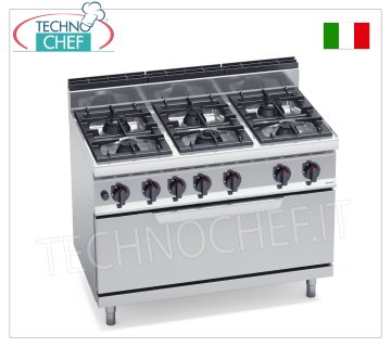 TECHNOCHEF - CUISINIÈRE À GAZ 6 FEUX sur FOUR À GAZ, Kw.54, Mod.G7F6P+T