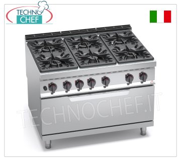 TECHNOCHEF - CUISINIÈRE À GAZ 6 FEUX sur FOUR À GAZ, mod. G9F6+T