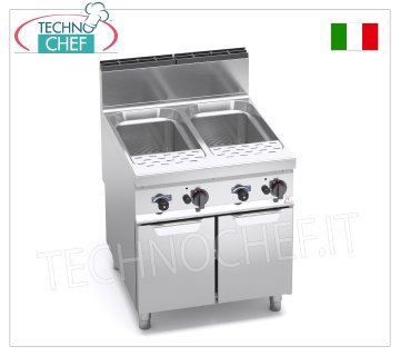 Technochef - CUISEUR À PÂTES À GAZ sur MOBILE, 2 cuves de 40+40 lt., ligne MAXIMA 900, Mod.G9CP80 CUISEUR À PÂTES À GAZ sur MOBILE, BERTO'S, ligne MAXIMA 900, 2 cuves de 40+40 litres, commandes indépendantes, puissance thermique Kw.24,00, Poids 94 Kg, dim.mm.800x900x900h