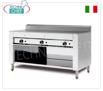 Cuisinière piadina à gaz avec PLAQUE EN ACIER, version avec compartiment ouvert Cuisinière piadina gaz, version à compartiment ouvert, plaque acier 600x600 pour 4 piadinas, puissance thermique 6,7 kw, dim. externe mm 650x730x960h