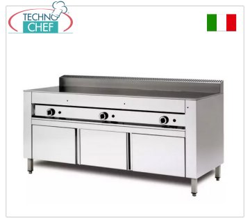 Cuisinière à pain à GAZ avec PLAQUE DE CUISSON EN CHROME SATINÉ, version avec base de meuble Cuisinière piadina à gaz, version avec support armoire, avec plaque 600x600 CHROME SATINÉ pour 4 piadinas, puissance thermique 6,7 kw, dim. externe mm 650x730x960h