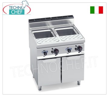 TECHNOCHEF - CUISEUR À PÂTES GAZ sur MOBILE, 2 cuves de 30+30 litres, Mod.CPG80E CUISEUR À PÂTES À GAZ sur MOBILE, ligne BERTOS, MACROS 700, série PASTA ITALY, 2 cuves indépendantes en acier inoxydable de 30+30 litres, puissance thermique Kw.24,00, Poids 94 Kg, dim.mm.800x700x900h