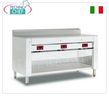 Cuisinière piadina ÉLECTRIQUE avec PLAQUE EN ACIER, version avec ARMOIRE OUVERTE Cuisinière électrique piadina, version avec compartiment ouvert, plaque en acier 600x600 pour 4 piadinas, V 380/3+N, 4,00 kw, dim. externe mm 650x730x960h