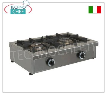 Cuisinière à gaz de table professionnelle, 2 feux de 6,50 et 6,50 kW CUISINIÈRE À GAZ DE TABLE PROFESSIONNELLE avec 2 BRÛLEURS, brûleurs amovibles de 6,5+6,5 kW, poids 23,50 Kg, dim.mm.680x490x210h