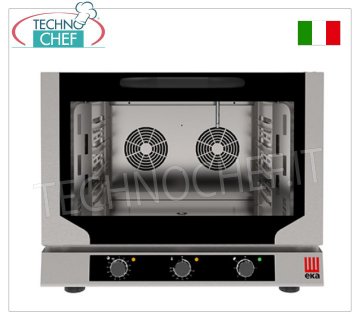 TECNOEKA - FOUR ÉLECTRIQUE À CONVECTION VENTILÉ à VAPEUR DIRECTE, 4 plaques GN 1/1 - 325x530 mm, mod. EKF411NUD FOUR ÉLECTRIQUE À CONVECTION VENTILÉ à VAPEUR DIRECTE, Professionnel, avec chambre de cuisson pour 4 PLAQUES GASTRO-NORM 1/1 (530x325 mm), COMMANDES ÉLECTROMÉCANIQUES, V.400/3+N, Kw.6,4, Poids 58 Kg, dim.mm. 784x754x634h