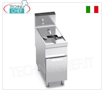 TECHNOCHEF - FRITEUSE À GAZ sur MOBILE, 1 RÉSERVOIR de 20 litres, ligne MAXIMA 900, Mod.9GL20M FRITEUSE À GAZ sur MOBILE, BERTO'S, ligne MAXIMA 900, Série TURBO, 1 RÉSERVOIR de 20 litres, puissance thermique Kw.17,5, Poids 59 Kg, dim.mm.400x900x900h