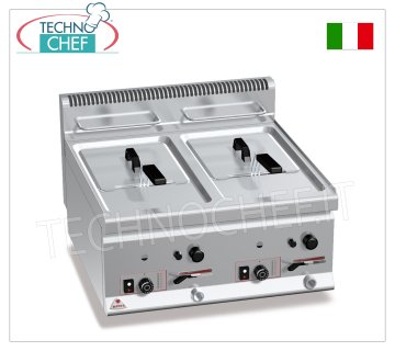 TECHNOCHEF - FRITEUSE À GAZ COMPTOIR, 2 cuves indépendantes de 8+8 litres, Mod.GL8+8B FRITEUSE À GAZ DE COMPTOIR, BERTOS, Ligne PLUS 600, Série MULTIPAN, 2 réservoirs indépendants de 8+8 litres, puissance thermique Kw.13,2, Poids 36 Kg, dim.mm.600x600x290h