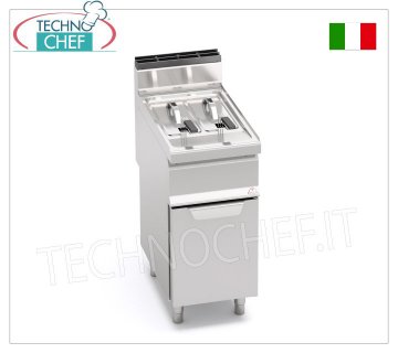 TECHNOCHEF - FRITEUSE GAZ sur MOBILE, 2 cuves de 7+7 litres, Mod.GL7+7M FRITEUSE À GAZ sur ligne MOBILE, BERTOS, MACROS 700, Série TURBO, 2 réservoirs indépendants de 7+7 litres, puissance thermique 9,2 kW, poids 45 Kg, dim.mm.400x700x900h