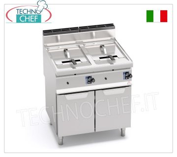 TECHNOCHEF - FRITEUSE À GAZ sur MOBILE, 2 cuves de 10+10 lt, Mod.GL10+10M FRITEUSE À GAZ sur MOBILE, BERTOS, Ligne MACROS 700, Série TURBO, 2 réservoirs indépendants de 10+10 litres, puissance thermique 13,8 Kw, Poids 56 ​​Kg, dim.mm.800x700x900h