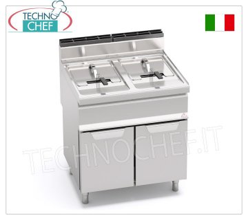 TECHNOCHEF - FRITEUSE GAZ sur MOBILE, 2 cuves de 15+15 litres, Mod.GL15+15M FRITEUSE À GAZ sur MOBILE, Ligne BERTOS, MACROS, Série TURBO, 2 réservoirs indépendants de 15+15 litres, puissance thermique Kw.25,4, Poids 60 Kg, dim.mm.800x700x900h