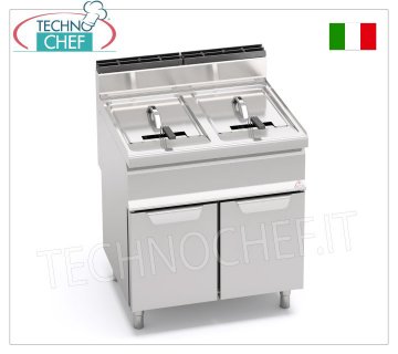 TECHNOCHEF - FRITEUSE GAZ sur MOBILE, 2 cuves de 20+20 litres, Mod.GL20+20M FRITEUSE À GAZ sur MOBILE, BERTOS, Ligne MACROS 700, Série TURBO, 2 réservoirs indépendants de 20+20 litres, puissance thermique 33,00 Kw, Poids 63 Kg, dim.mm.800x700x900h