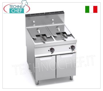 TECHNOCHEF - FRITEUSE À GAZ sur MOBILE, 2 RÉSERVOIRS de 18+18 litres, Commandes Analogiques, Mod.9GL18+18MI FRITEUSE À GAZ sur MOBILE, BERTO'S, Ligne MAXIMA 900, Série INDIRECT GAZ FRY, 2 RÉSERVOIRS INDÉPENDANTS de 18+18 litres, Commandes Analogiques, Chauffage Indirect, puissance thermique Kw.28,00, Poids 95 Kg, dim.mm.800x900x900h