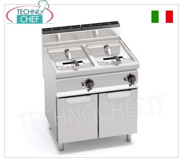 TECHNOCHEF - FRITEUSE GAZ sur MOBILE, 2 cuves de 18+18 litres, Mod.GL18+18MI FRITEUSE À GAZ sur MOBILE, ligne BERTOS, MACROS 700, série INDIRECT GAS FRY, 2 réservoirs indépendants de 18+18 litres, brûleurs externes, commandes analogiques, puissance thermique Kw.28,00, Poids 63 Kg, dim.mm.800x700x900h