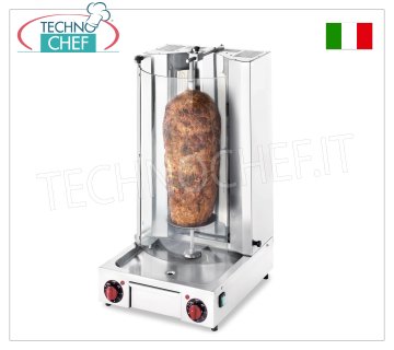 GYROS ÉLECTRIQUES avec 4 éléments chauffants, tige de cuisson de 530 mm de hauteur avec plaque GYROS ÉLECTRIQUES en ACIER INOXYDABLE avec 4 éléments chauffants, tige de cuisson de 530 mm de haut avec plaque (fournie), moteur inférieur, V.230/1, 3,3 kw, dimensions 400x450x800h mm